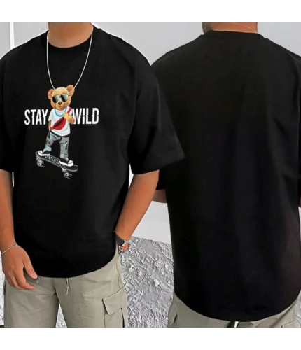 Generic Men's Casual Cotton Blend Printed Round Neck Half Sleeve T-Shirt (Black) Generic Men's Casual Cotton Blend Printed Round Neck Half Sleeve T-Shirt (Black)