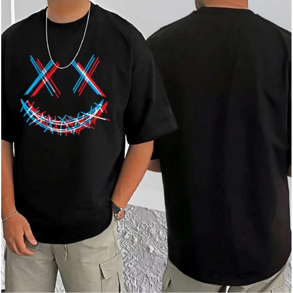 Generic Men's Casual Cotton Blend Printed Round Neck Half Sleeve T-Shirt (Black)