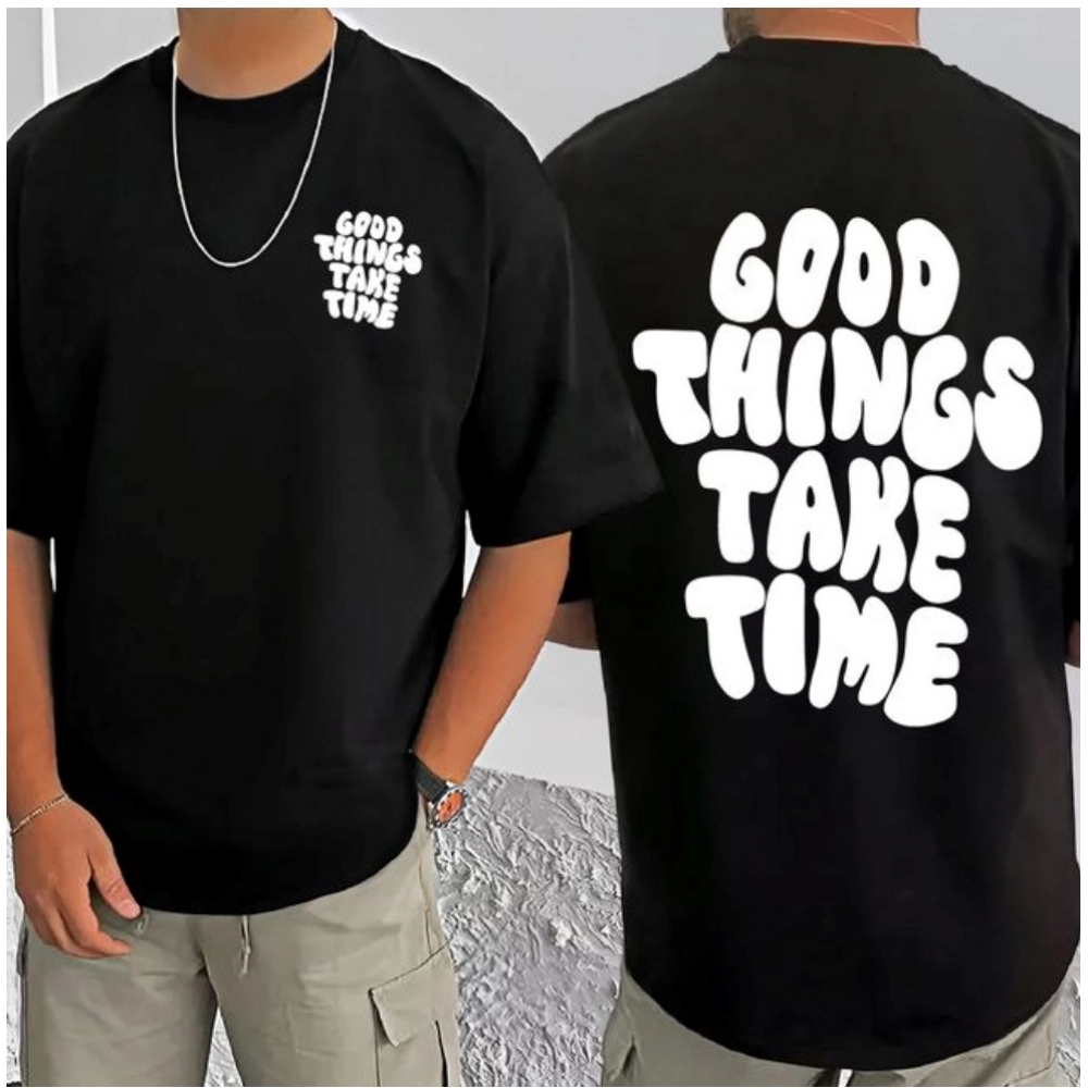 Generic Men's Casual Cotton Blend Printed Round Neck Half Sleeve T-Shirt (Black) Generic Men's Casual Cotton Blend Printed Round Neck Half Sleeve T-Shirt (Black)