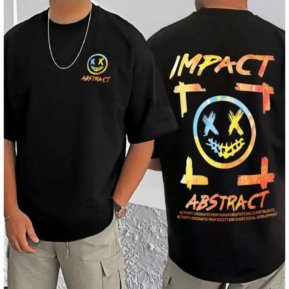 Generic Men's Casual Cotton Blend Printed Round Neck Half Sleeve T-Shirt (Black)