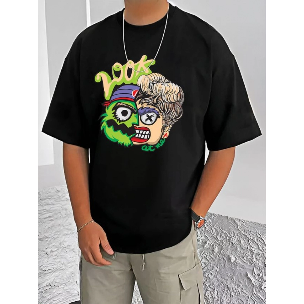 Generic Men's Casual Cotton Blend Printed Round Neck Half Sleeve T-Shirt (Black) Generic Men's Casual Cotton Blend Printed Round Neck Half Sleeve T-Shirt (Black)