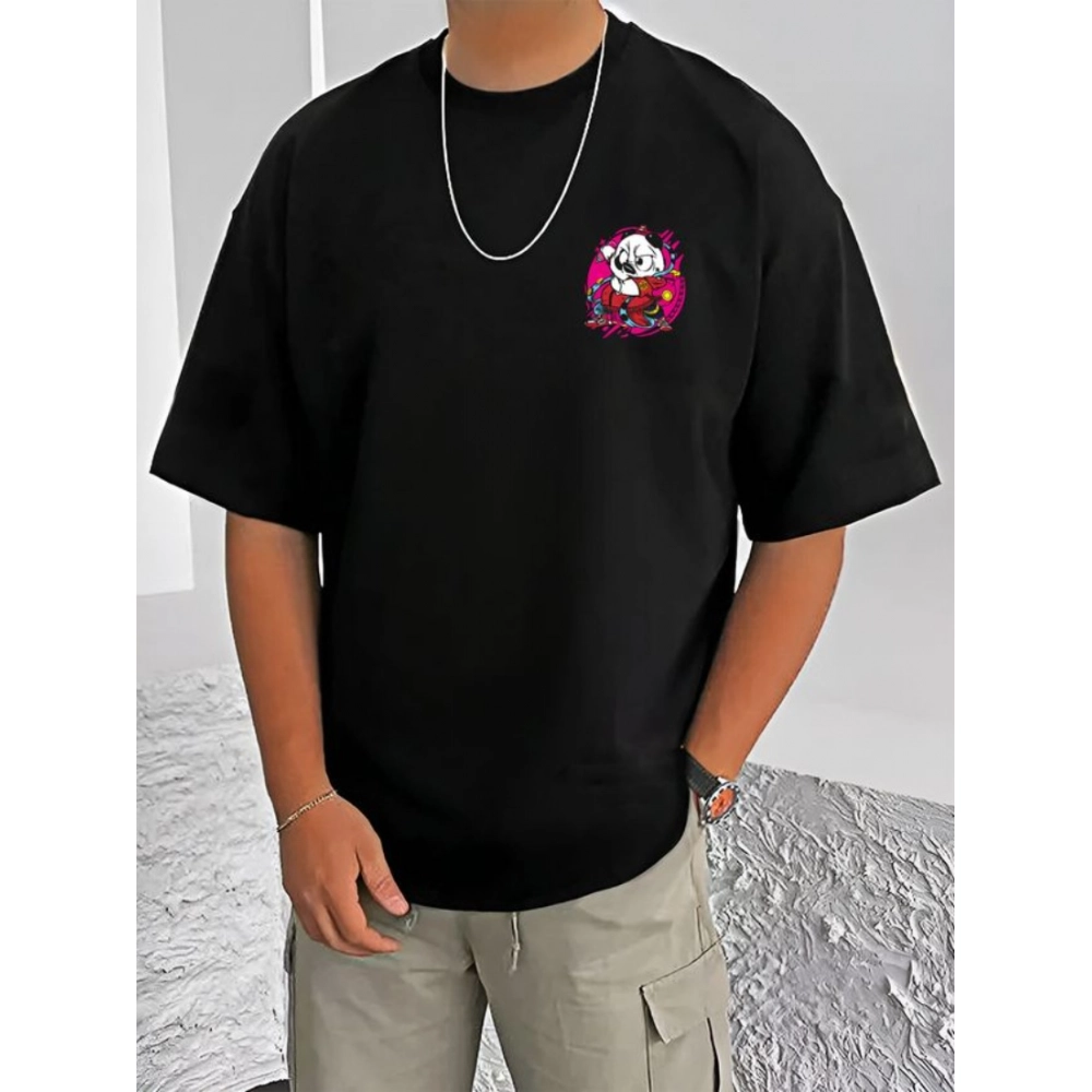 Generic Men's Casual Cotton Blend Printed Round Neck Half Sleeve T-Shirt (Black) Generic Men's Casual Cotton Blend Printed Round Neck Half Sleeve T-Shirt (Black)