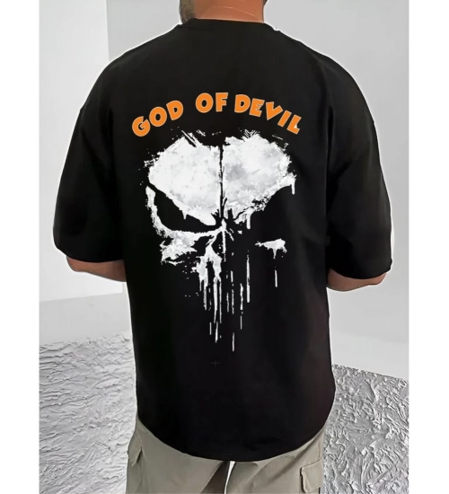 Generic Men's Casual Cotton Blend Printed Round Neck Half Sleeve T-Shirt (Black)