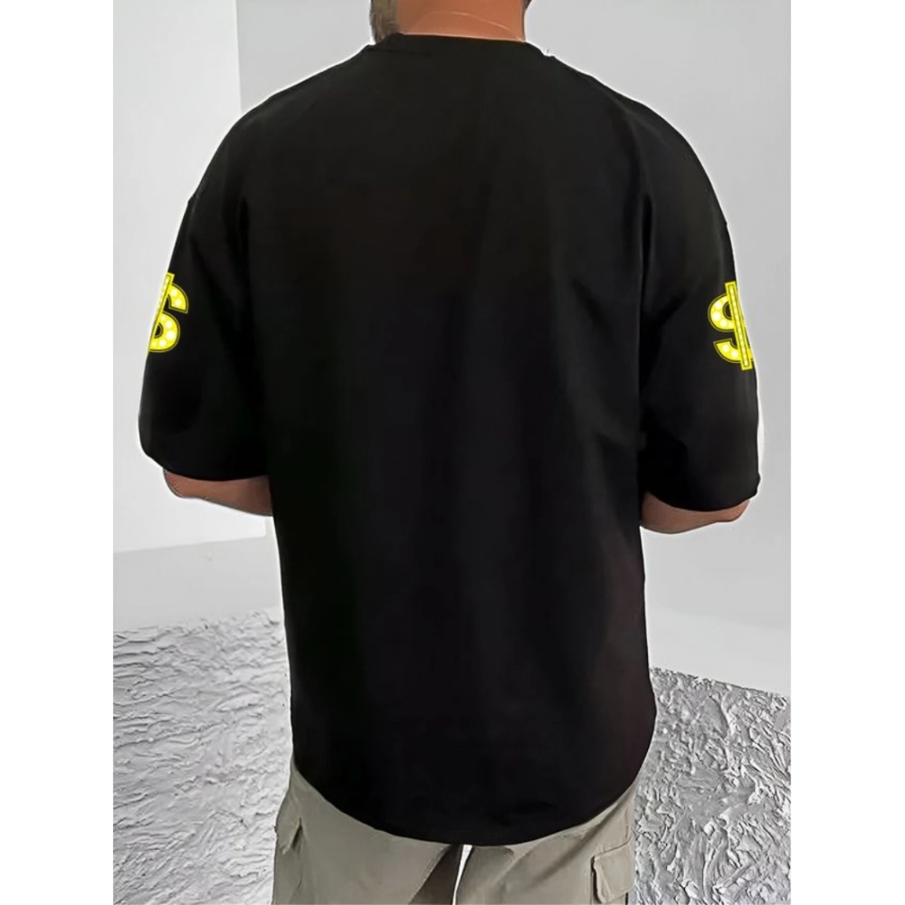 Generic Men's Casual Cotton Blend Printed Round Neck Half Sleeve T-Shirt (Black) Generic Men's Casual Cotton Blend Printed Round Neck Half Sleeve T-Shirt (Black)