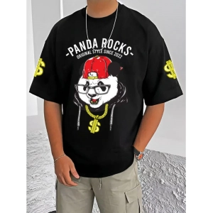 Generic Men's Casual Cotton Blend Printed Round Neck Half Sleeve T-Shirt (Black) Generic Men's Casual Cotton Blend Printed Round Neck Half Sleeve T-Shirt (Black)