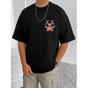 Generic Men's Casual Cotton Blend Printed Round Neck Half Sleeve T-Shirt (Black) Generic Men's Casual Cotton Blend Printed Round Neck Half Sleeve T-Shirt (Black)