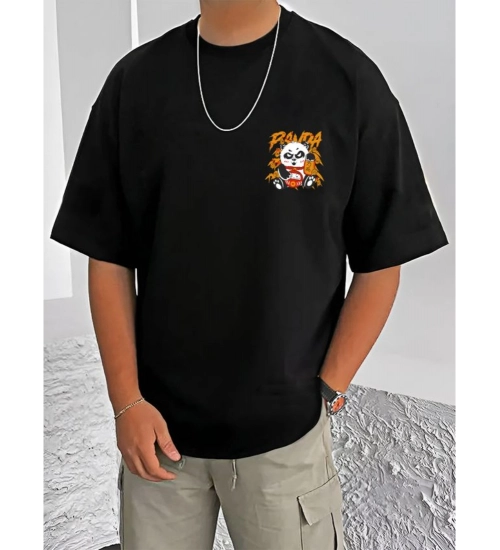 Generic Men's Casual Cotton Blend Printed Round Neck Half Sleeve T-Shirt (Black)