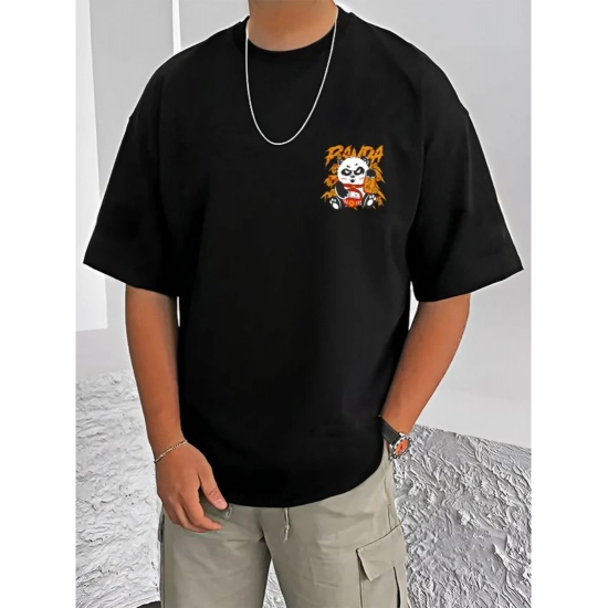 Generic Men's Casual Cotton Blend Printed Round Neck Half Sleeve T-Shirt (Black)
