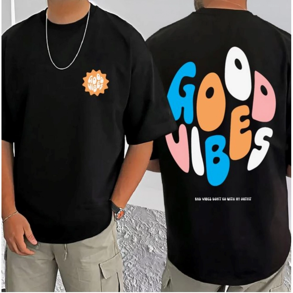 Generic Men's Casual Cotton Blend Printed Round Neck Half Sleeve T-Shirt (Black)