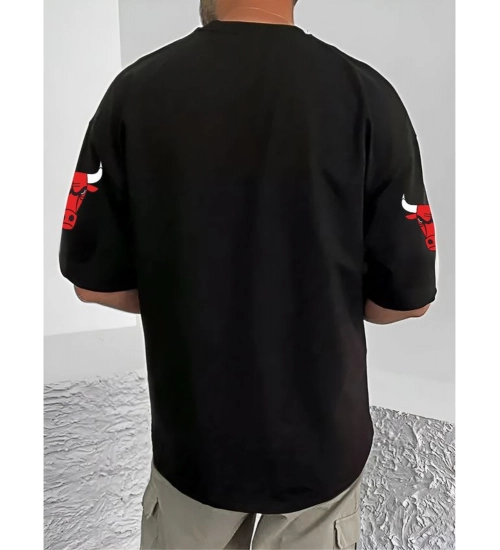 Generic Men's Casual Cotton Blend Printed Round Neck Half Sleeve T-Shirt (Black)