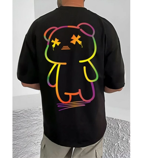 Generic Men's Casual Cotton Blend Printed Round Neck Half Sleeve T-Shirt (Black)