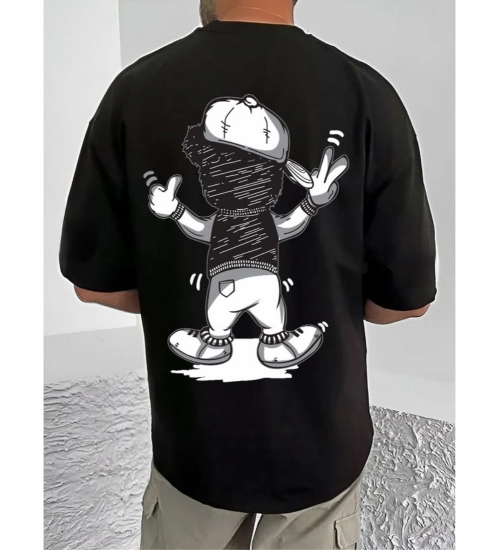 Generic Men's Casual Cotton Blend Printed Round Neck Half Sleeve T-Shirt (Black)