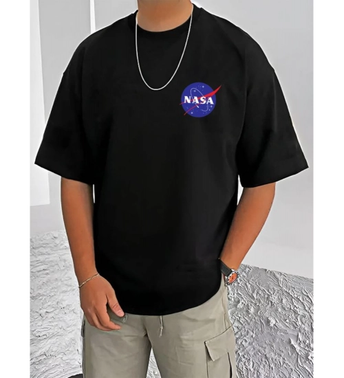 Generic Men's Casual Cotton Blend Printed Round Neck Half Sleeve T-Shirt (Black)