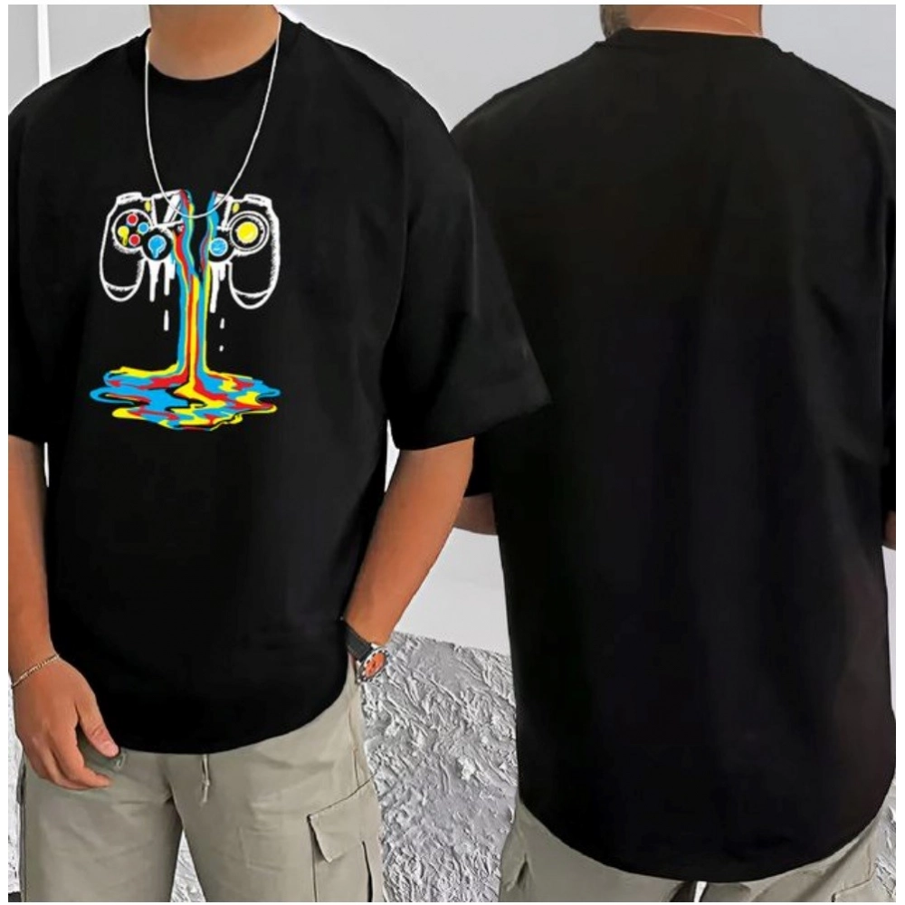 Generic Men's Casual Cotton Blend Printed Round Neck Half Sleeve T-Shirt (Black) Generic Men's Casual Cotton Blend Printed Round Neck Half Sleeve T-Shirt (Black)