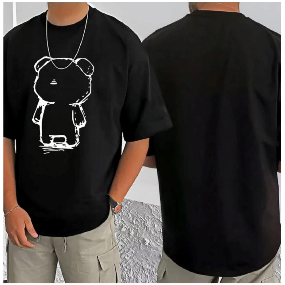 Generic Men's Casual Cotton Blend Printed Round Neck Half Sleeve T-Shirt (Black)