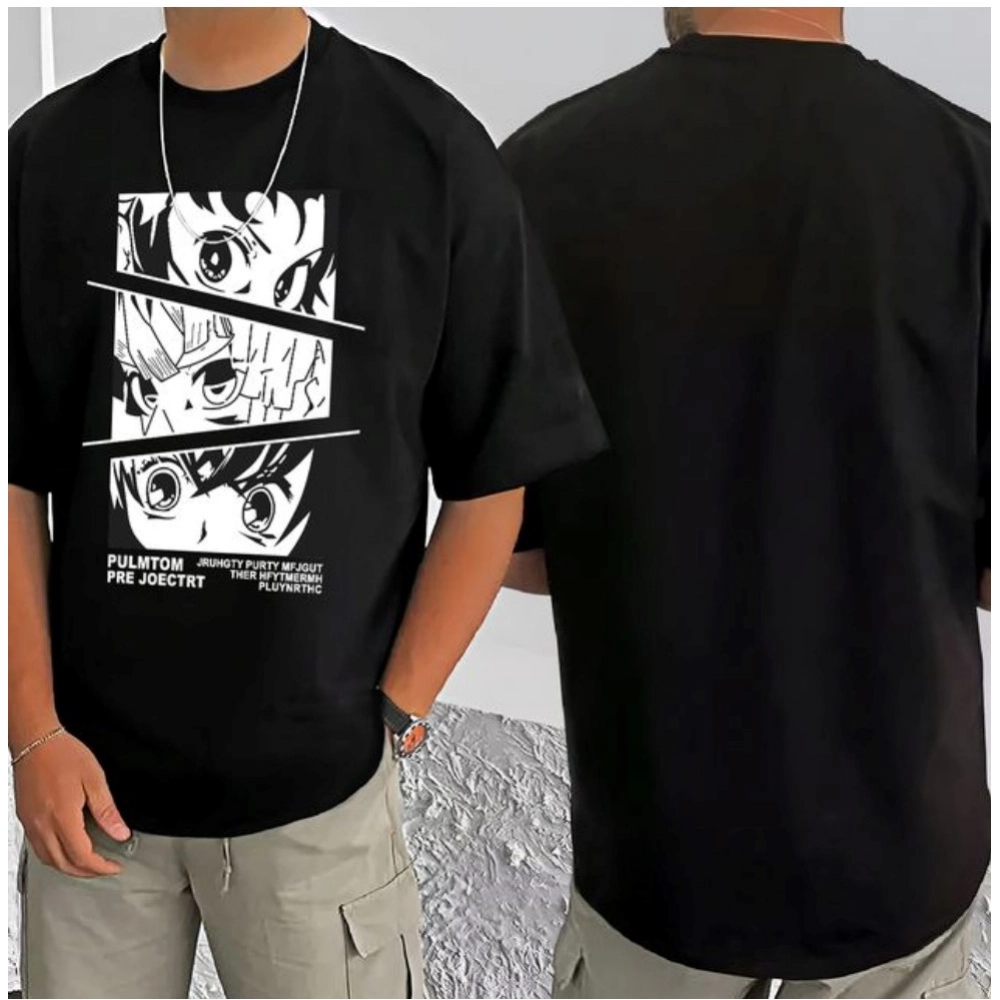 Generic Men's Casual Cotton Blend Printed Round Neck Half Sleeve T-Shirt (Black)