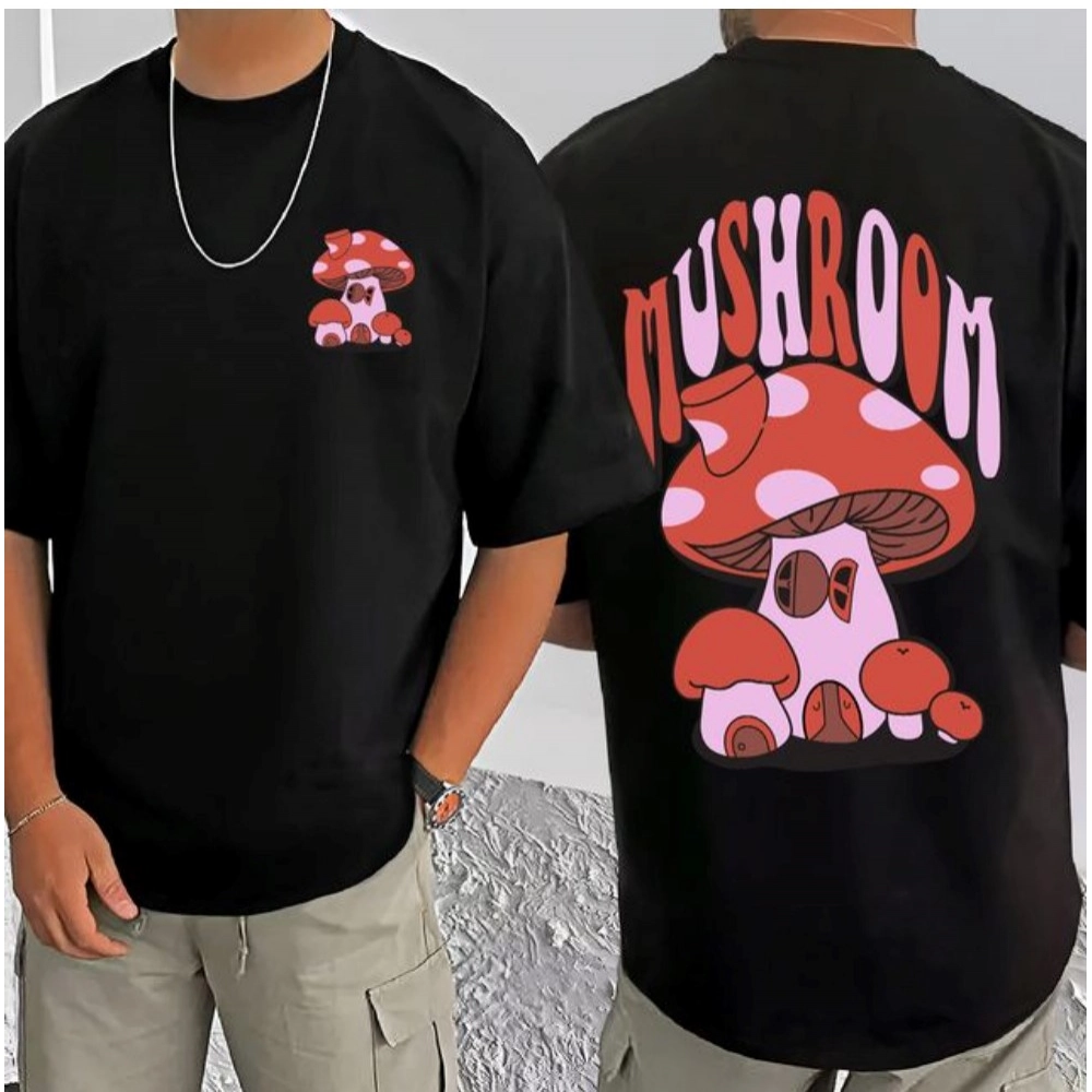 Generic Men's Casual Cotton Blend Printed Round Neck Half Sleeve T-Shirt (Black)