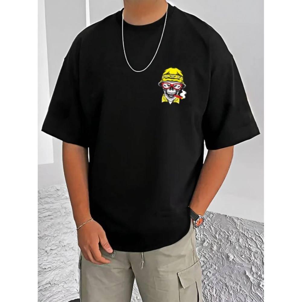 Generic Men's Casual Cotton Blend Printed Round Neck Half Sleeve T-Shirt (Black) Generic Men's Casual Cotton Blend Printed Round Neck Half Sleeve T-Shirt (Black)