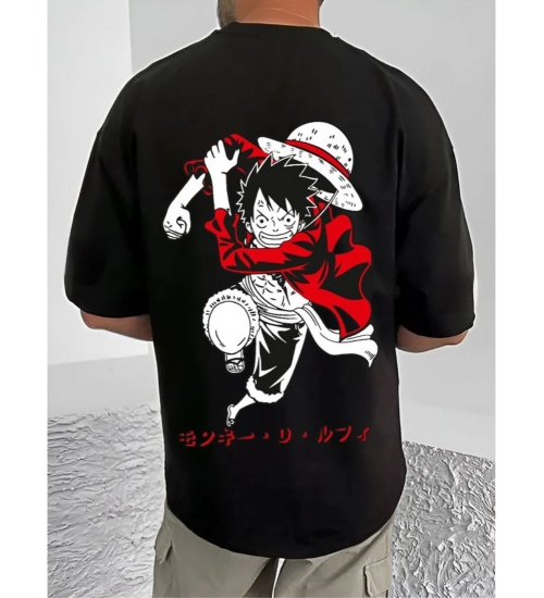 Generic Men's Casual Cotton Blend Printed Round Neck Half Sleeve T-Shirt (Black)