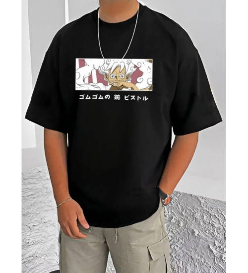 Generic Men's Casual Cotton Blend Printed Round Neck Half Sleeve T-Shirt (Black)