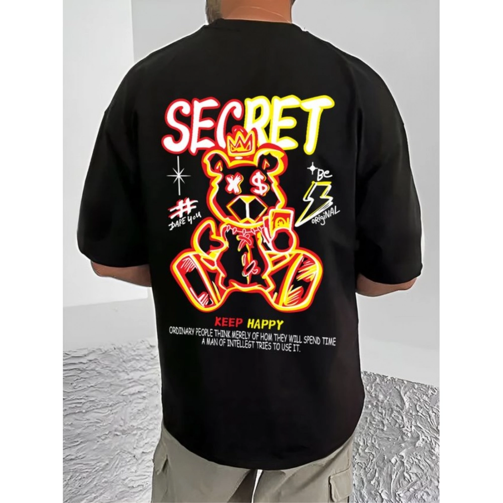 Generic Men's Casual Cotton Blend Printed Round Neck Half Sleeve T-Shirt (Black) Generic Men's Casual Cotton Blend Printed Round Neck Half Sleeve T-Shirt (Black)