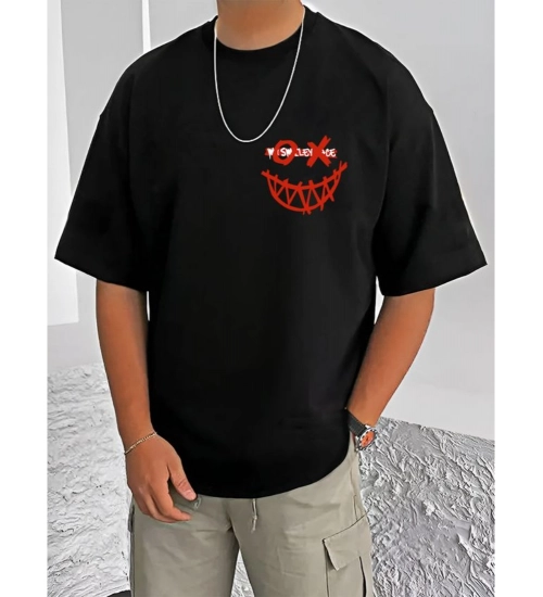 Generic Men's Casual Cotton Blend Printed Round Neck Half Sleeve T-Shirt (Black)