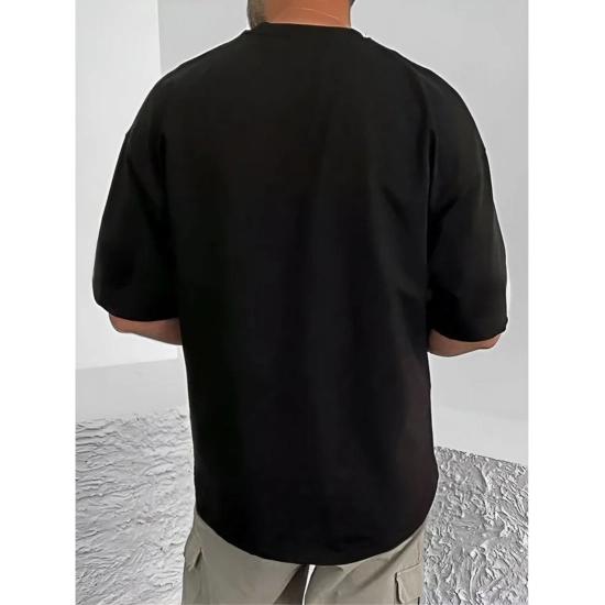 Generic Men's Casual Cotton Blend Printed Round Neck Half Sleeve T-Shirt (Black)