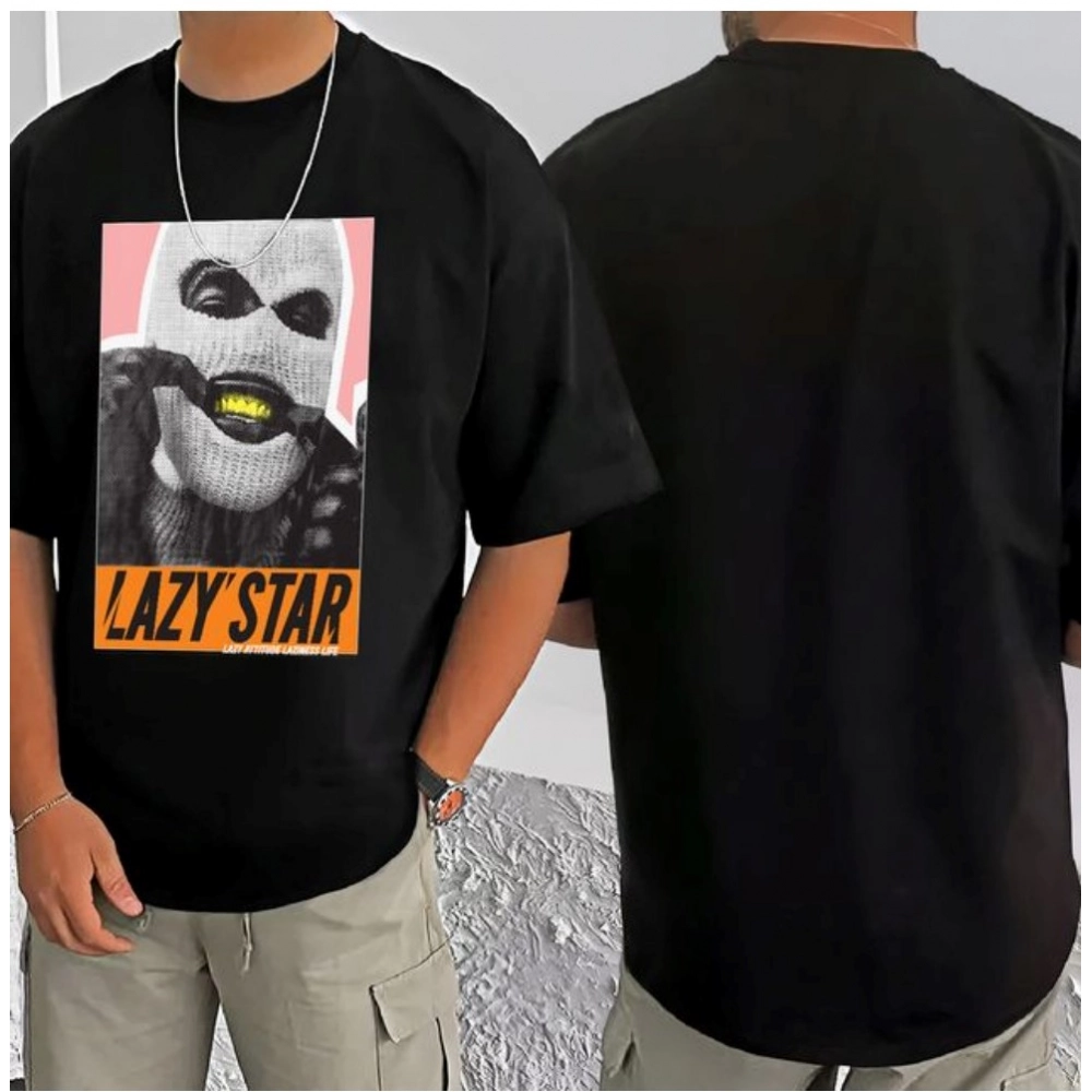 Generic Men's Casual Cotton Blend Printed Round Neck Half Sleeve T-Shirt (Black)