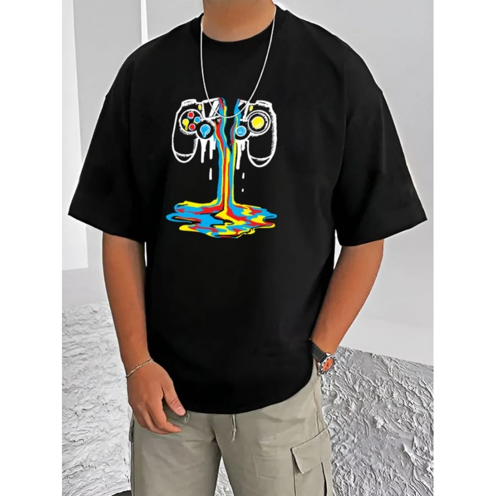 Generic Men's Casual Cotton Blend Printed Round Neck Half Sleeve T-Shirt (Black) Generic Men's Casual Cotton Blend Printed Round Neck Half Sleeve T-Shirt (Black)