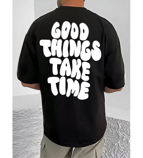 Generic Men's Casual Cotton Blend Printed Round Neck Half Sleeve T-Shirt (Black)