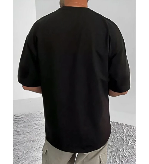 Generic Men's Casual Cotton Blend Printed Round Neck Half Sleeve T-Shirt (Black)