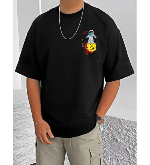 Generic Men's Casual Cotton Blend Printed Round Neck Half Sleeve T-Shirt (Black)