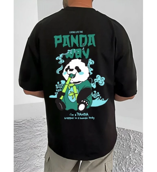 Generic Men's Casual Cotton Blend Printed Round Neck Half Sleeve T-Shirt (Black)