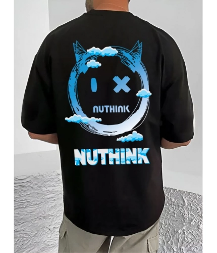 Generic Men's Casual Cotton Blend Printed Round Neck Half Sleeve T-Shirt (Black)