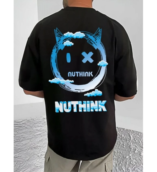 Generic Men's Casual Cotton Blend Printed Round Neck Half Sleeve T-Shirt (Black)
