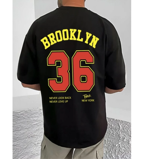 Generic Men's Casual Cotton Blend Printed Round Neck Half Sleeve T-Shirt (Black)
