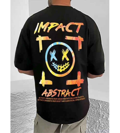 Generic Men's Casual Cotton Blend Printed Round Neck Half Sleeve T-Shirt (Black) Generic Men's Casual Cotton Blend Printed Round Neck Half Sleeve T-Shirt (Black)