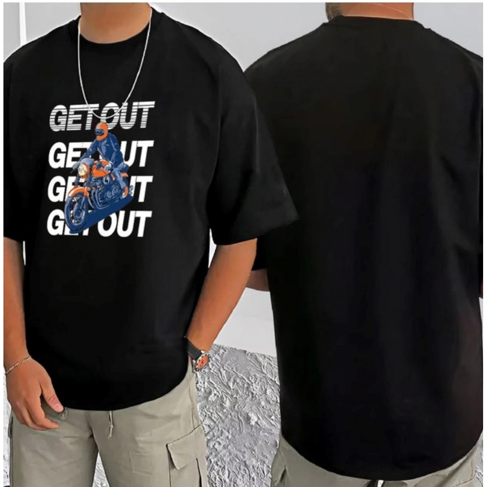 Generic Men's Casual Cotton Blend Printed Round Neck Half Sleeve T-Shirt (Black) Generic Men's Casual Cotton Blend Printed Round Neck Half Sleeve T-Shirt (Black)