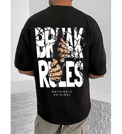 Generic Men's Casual Cotton Blend Printed Round Neck Half Sleeve T-Shirt (Black)