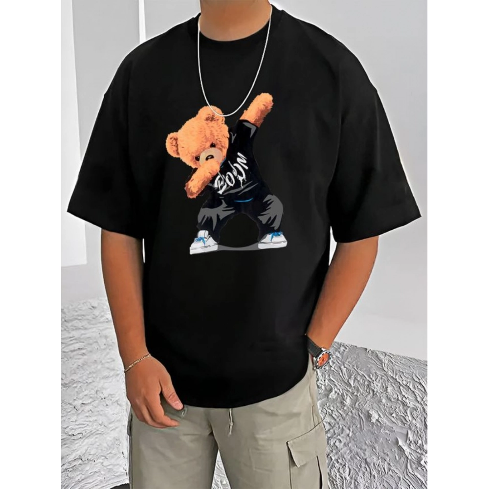Generic Men's Casual Cotton Blend Printed Round Neck Half Sleeve T-Shirt (Black) Generic Men's Casual Cotton Blend Printed Round Neck Half Sleeve T-Shirt (Black)