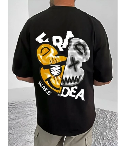 Generic Men's Casual Cotton Blend Printed Round Neck Half Sleeve T-Shirt (Black) Generic Men's Casual Cotton Blend Printed Round Neck Half Sleeve T-Shirt (Black)