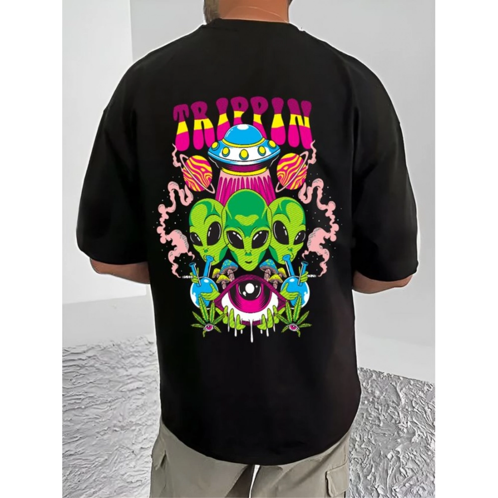 Generic Men's Casual Cotton Blend Printed Round Neck Half Sleeve T-Shirt (Black) Generic Men's Casual Cotton Blend Printed Round Neck Half Sleeve T-Shirt (Black)