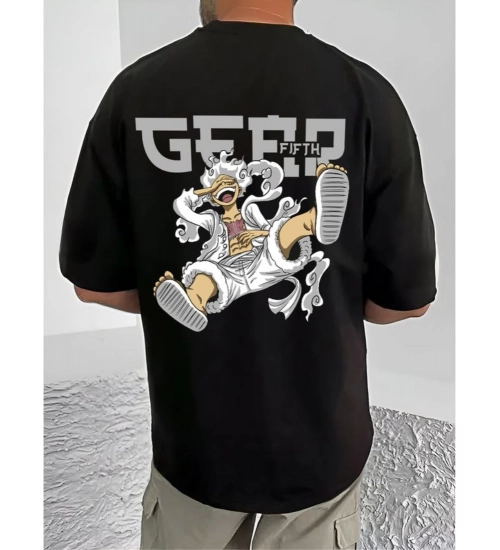 Generic Men's Casual Cotton Blend Printed Round Neck Half Sleeve T-Shirt (Black)