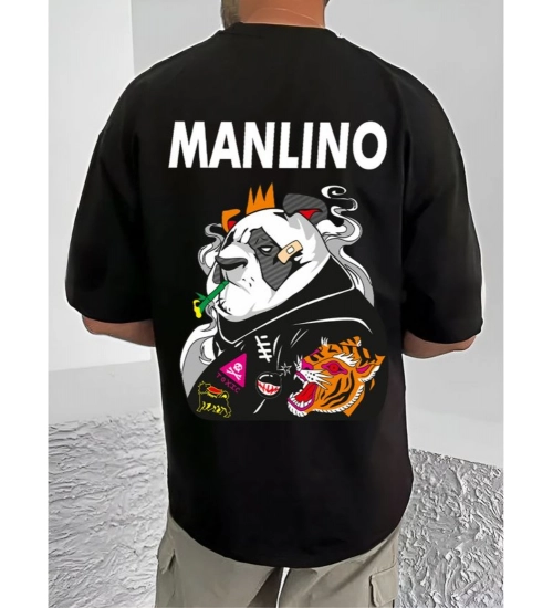Generic Men's Casual Cotton Blend Printed Round Neck Half Sleeve T-Shirt (Black)