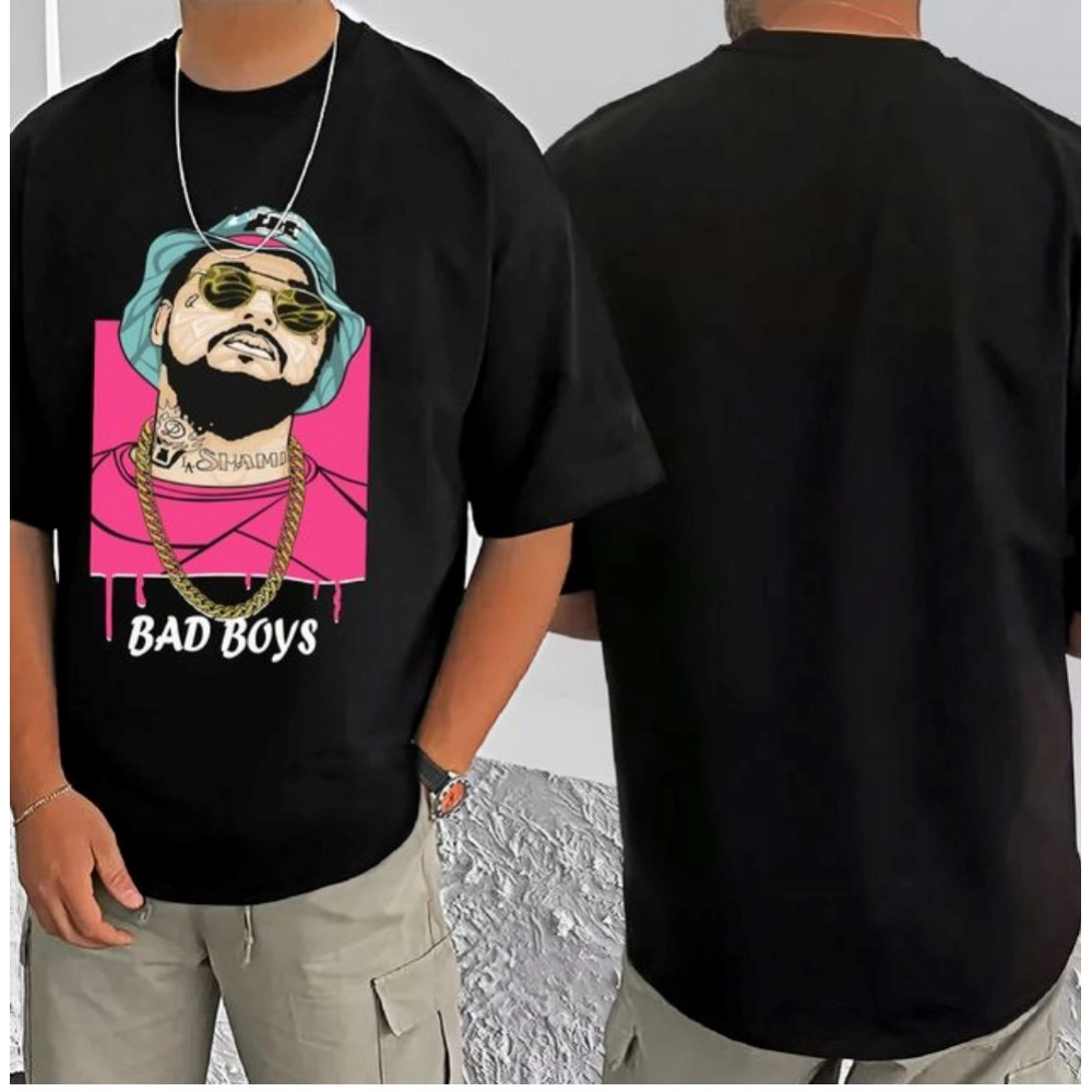 Generic Men's Casual Cotton Blend Printed Round Neck Half Sleeve T-Shirt (Black)