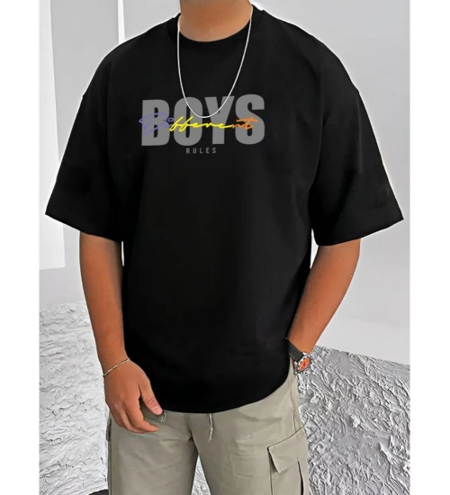 Generic Men's Casual Cotton Blend Printed Round Neck Half Sleeve T-Shirt (Black)