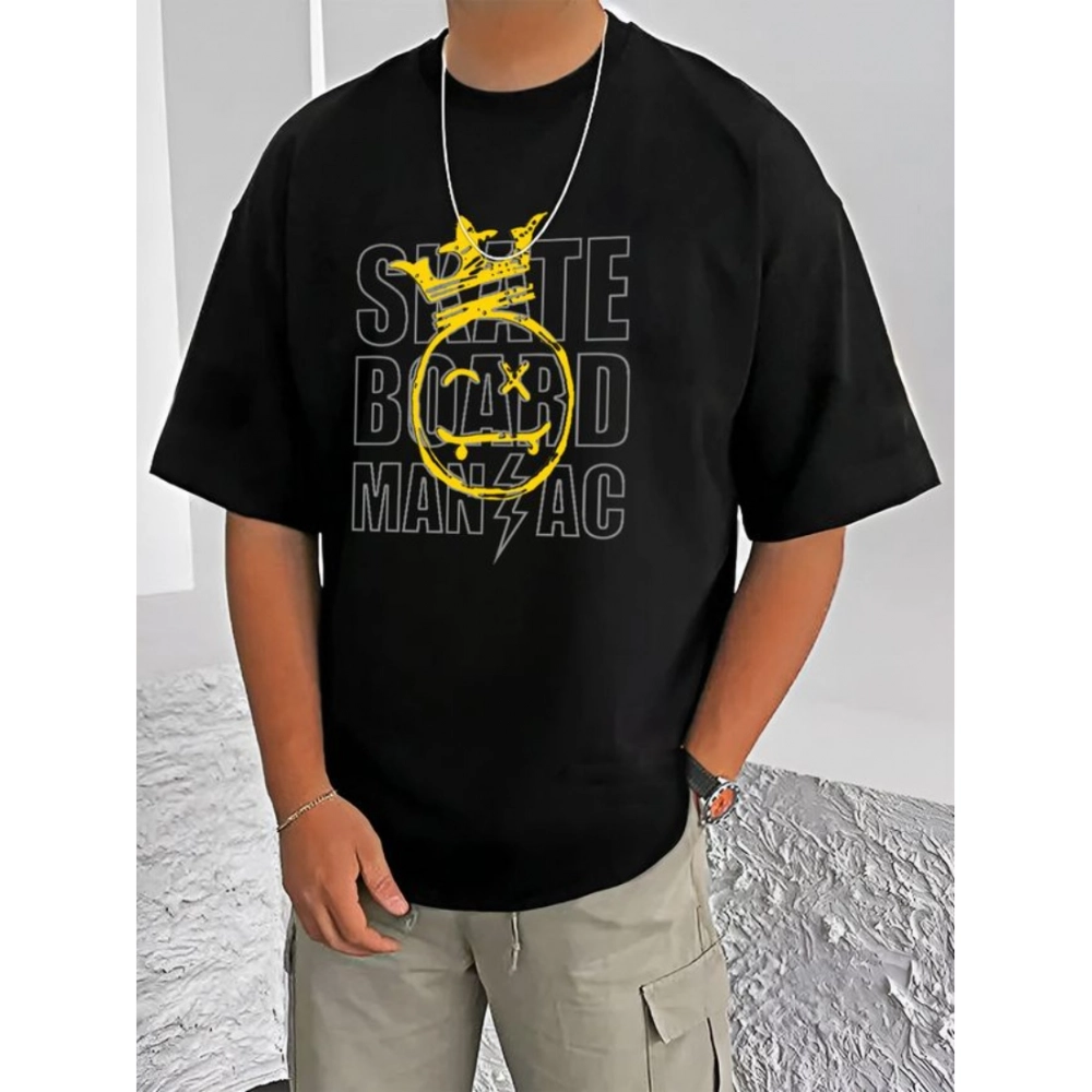 Generic Men's Casual Cotton Blend Printed Round Neck Half Sleeve T-Shirt (Black) Generic Men's Casual Cotton Blend Printed Round Neck Half Sleeve T-Shirt (Black)