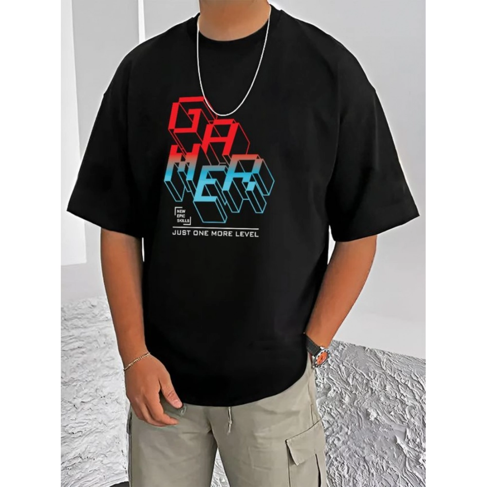 Generic Men's Casual Cotton Blend Printed Round Neck Half Sleeve T-Shirt (Black) Generic Men's Casual Cotton Blend Printed Round Neck Half Sleeve T-Shirt (Black)