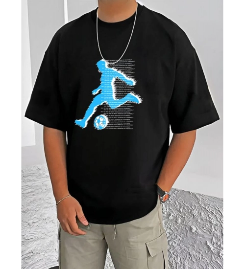 Generic Men's Casual Cotton Blend Printed Round Neck Half Sleeve T-Shirt (Black)