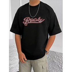 Generic Men's Casual Cotton Blend Printed Round Neck Half Sleeve T-Shirt (Black)